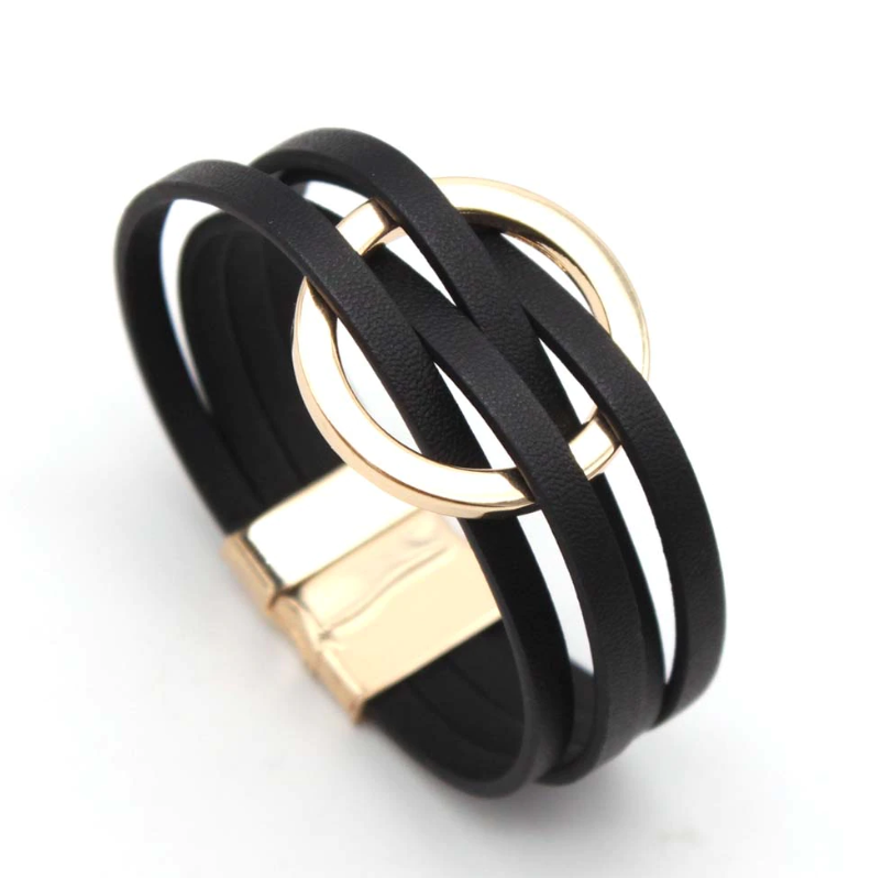 Elegant Leather Black Bracelet