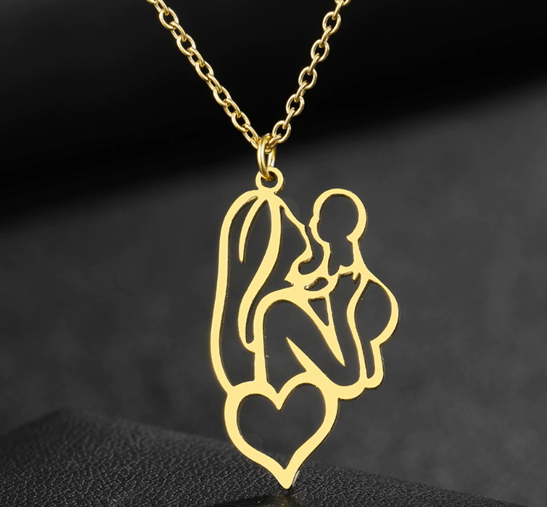 Mother holding baby sales necklace