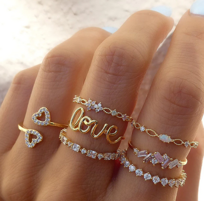 Juego de 7 anillos de oro bohemio