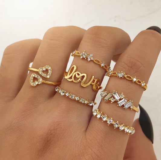 Juego de 7 anillos de oro bohemio