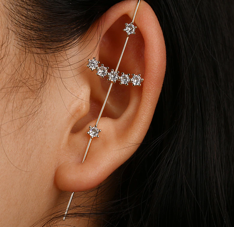 Unique One Piece Crystals Long Earring Gold Accessories