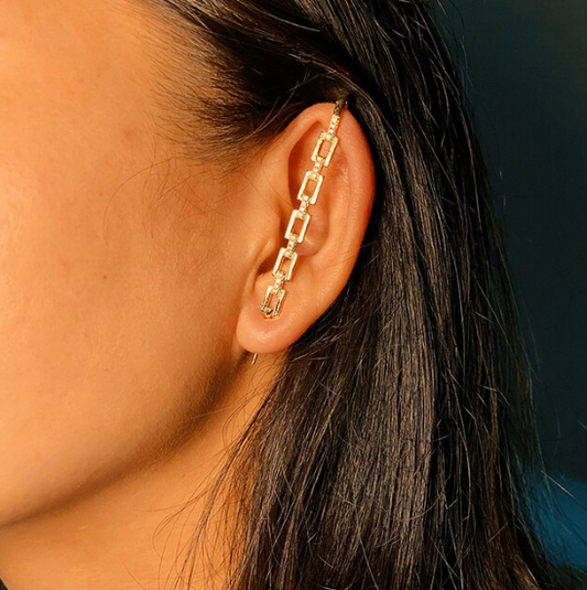 Pendientes largos de una pieza con cristales únicos, accesorios dorados