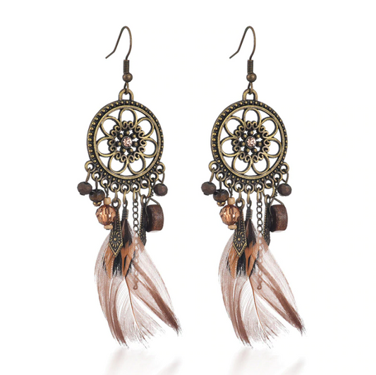 Long Earrings W/Feathers