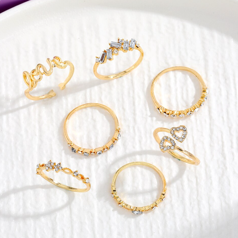 Juego de 7 anillos de oro bohemio