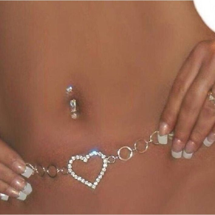 Rhinestone Heart Waist Body Chain