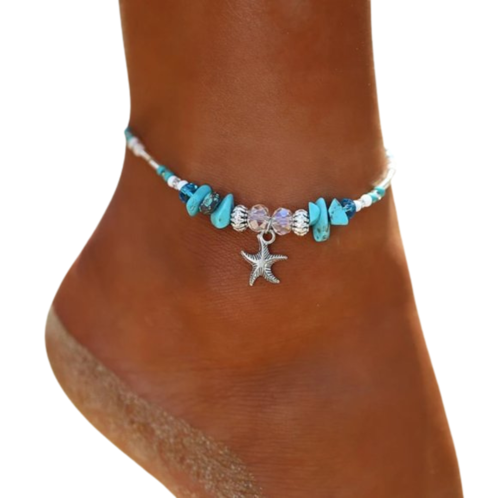 Pulsera de tobillo azul y blanca