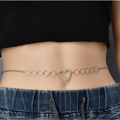 Rhinestone Heart Waist Body Chain