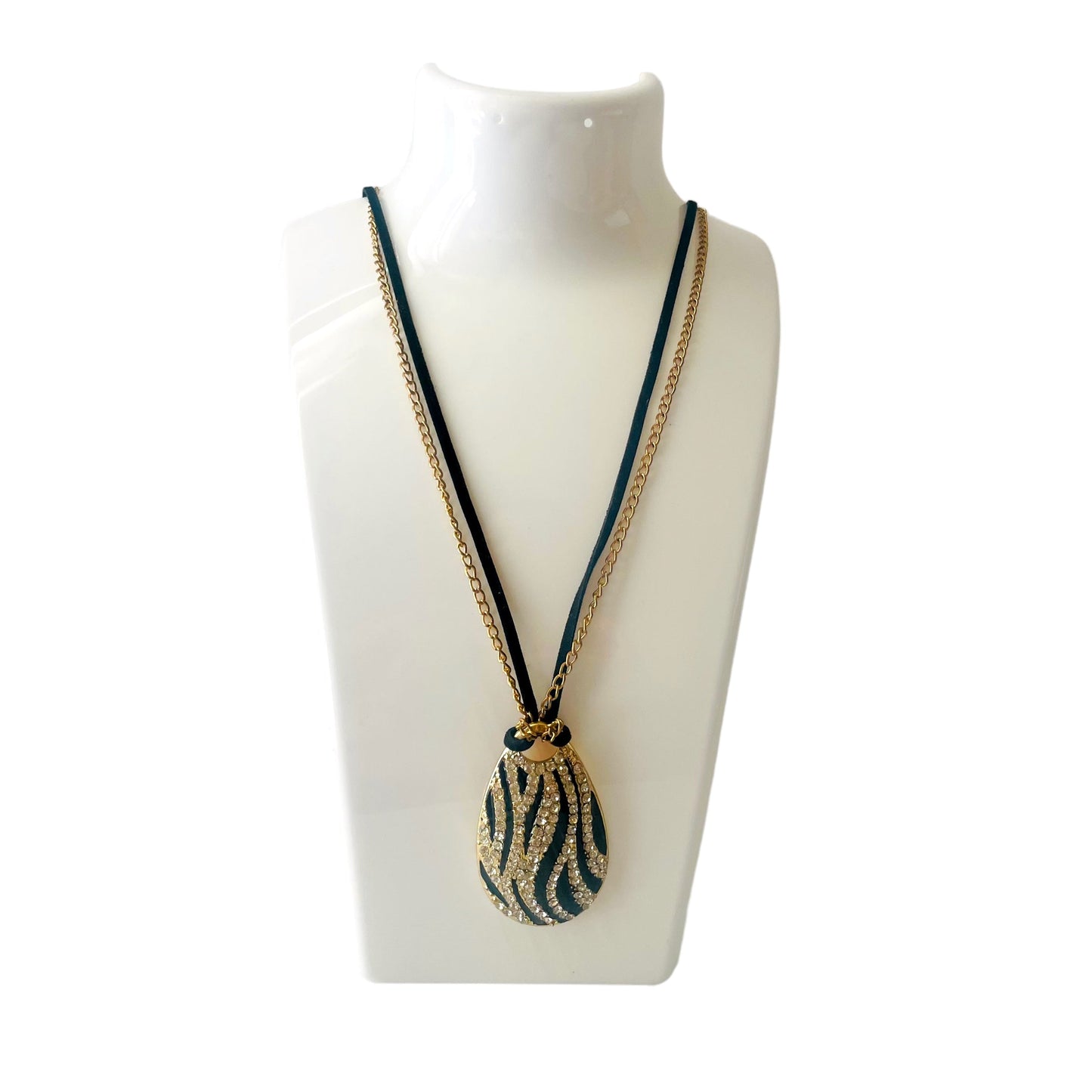 Black Gold Long Zebra Pattern Necklace