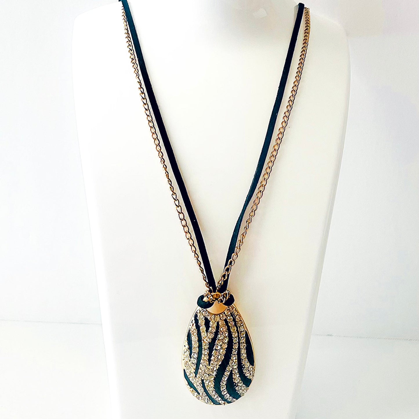 Black Gold Long Zebra Pattern Necklace