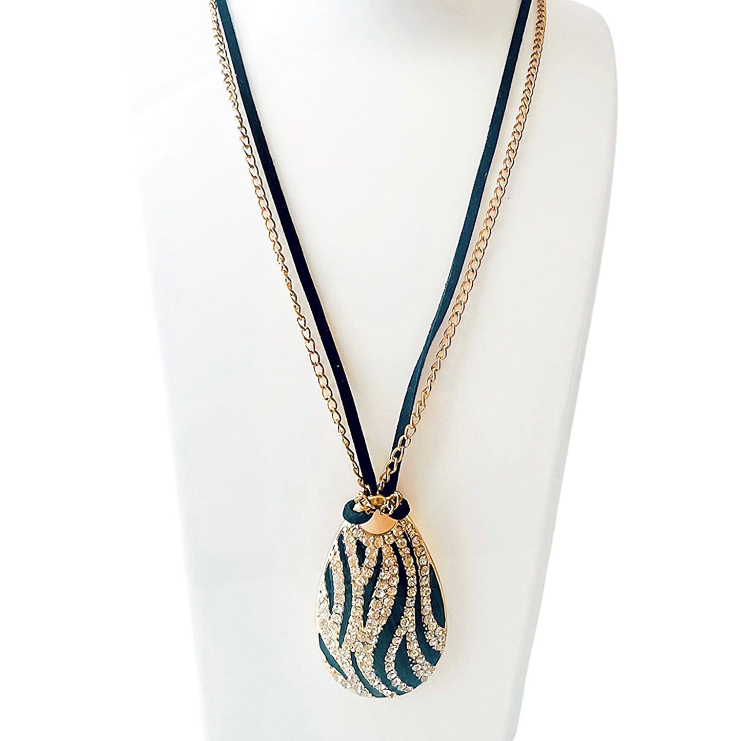 Black Gold Long Zebra Pattern Necklace