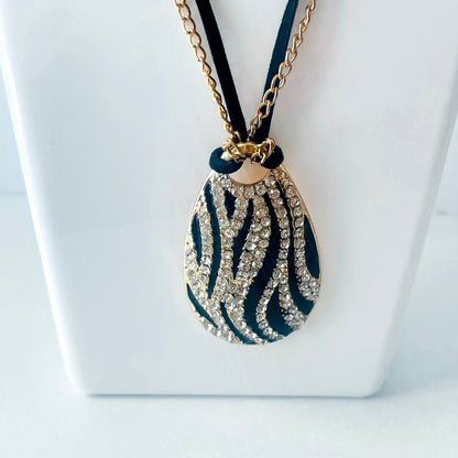 Black Gold Long Zebra Pattern Necklace