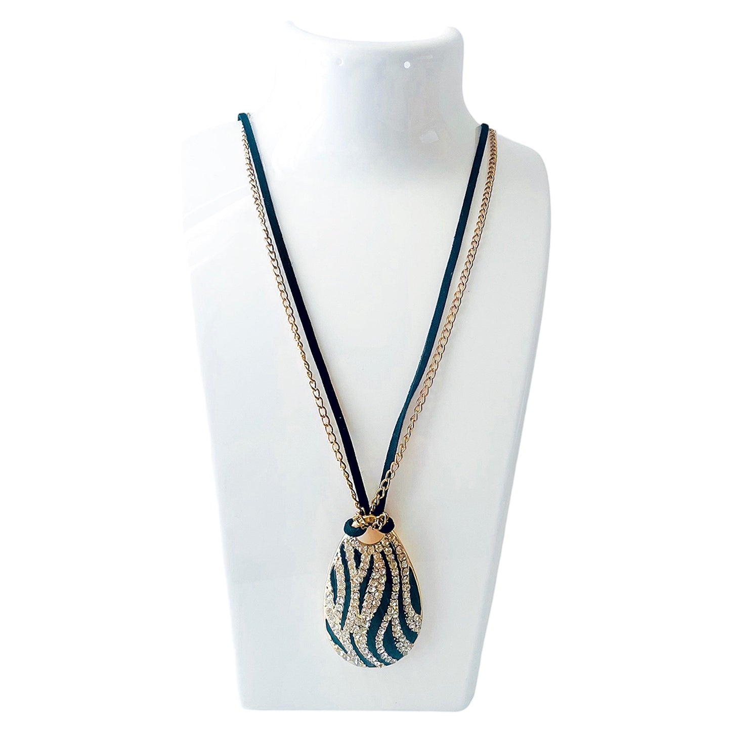 Black Gold Long Zebra Pattern Necklace
