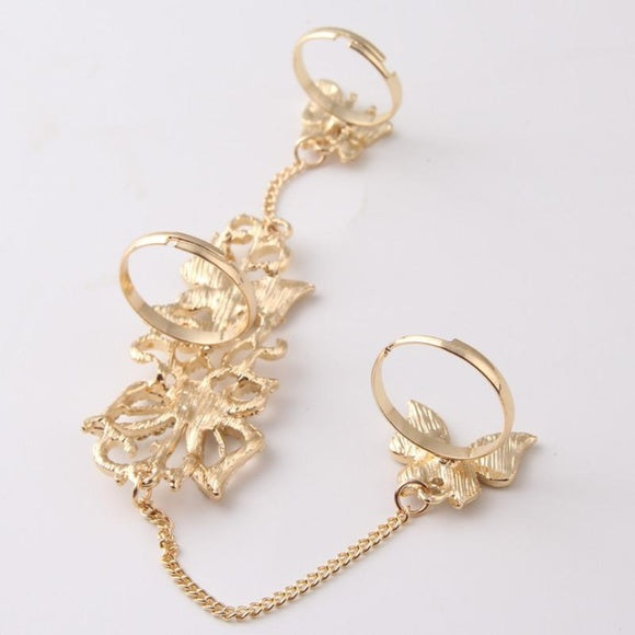Anillo ajustable con mariposas únicas para mujer en oro