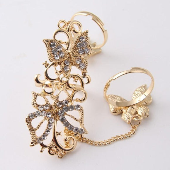 Anillo ajustable con mariposas únicas para mujer en oro